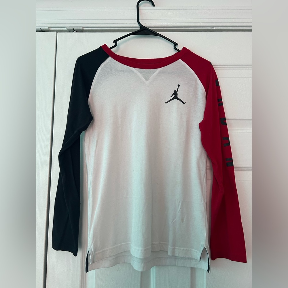 Jordan Air black, red, and white long sleeve shirt